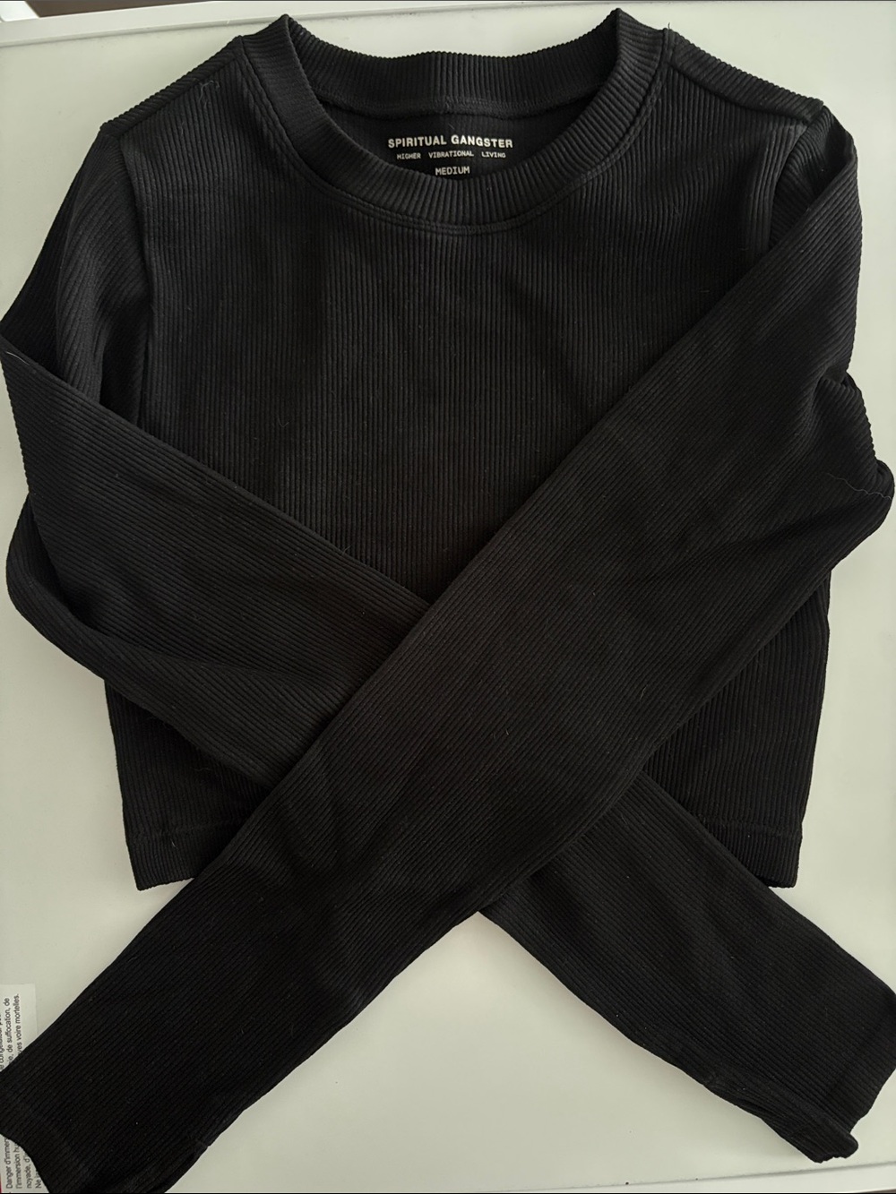 Spiritual Gangster Black Ribbed Long Sleeve Crop Top